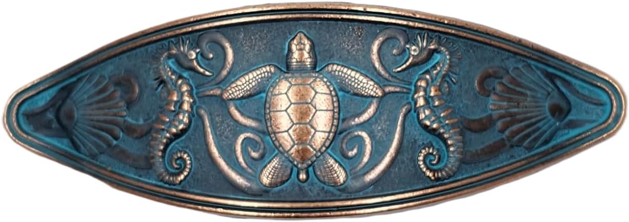 Decorative Drawer Pull Handle, Sea Turtle and Seahorse Design, Copper Patina Finish (1)