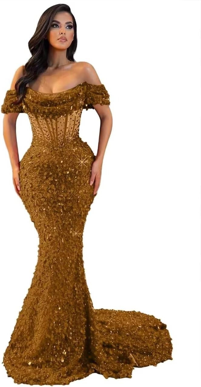 Sparkly Sequin Mermaid Prom Dresses for Women 2026 Off Shoulder Long Formal Evening Party Gowns 91