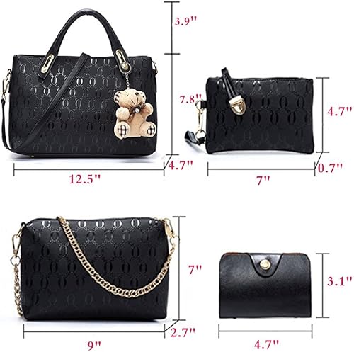 Miniatura 3 de FiveloveTwo Bolso de mano para mujer 4 piezas con asa superior bolsa de hombro soporte para tarjetas Beige, Black, Blue, Brown, Gold, Pink., Purple,