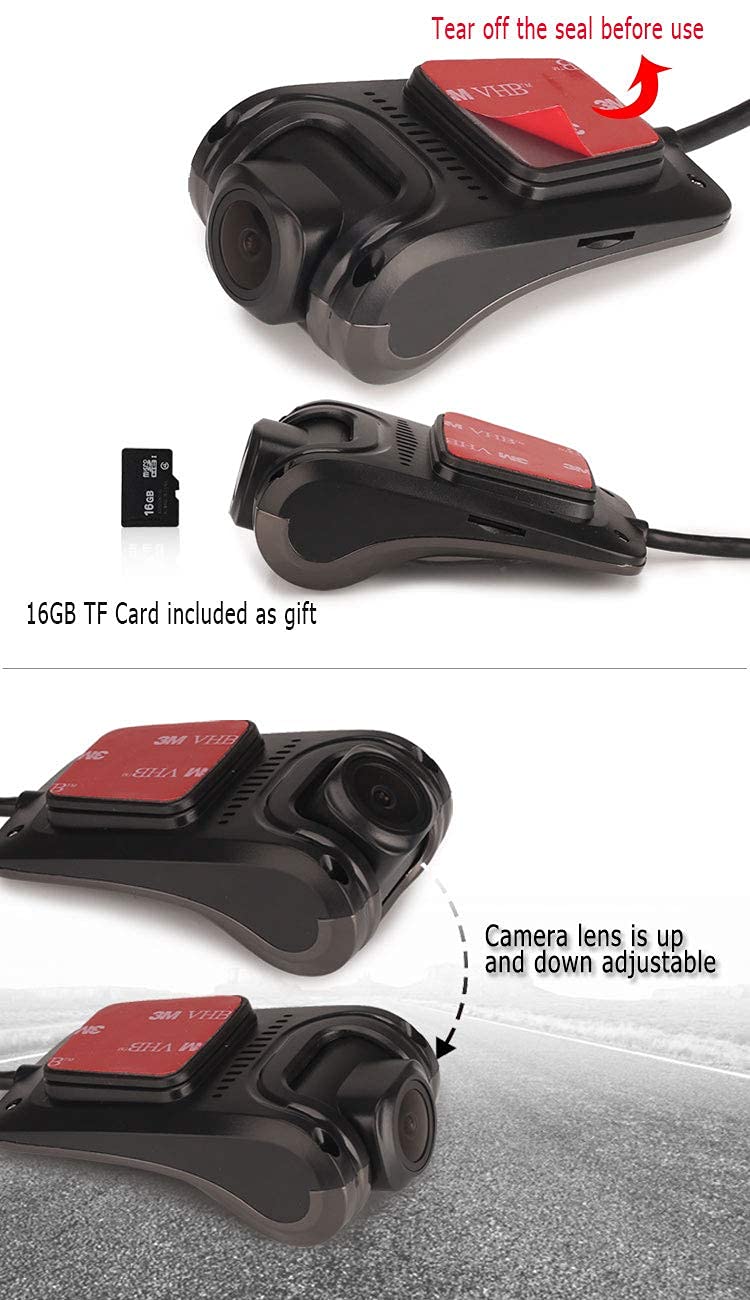 ERISIN HD 1080P 150° Grandangolo Mini Dashcam Auto Dashcam USB Impermeabile Registratore DVR Auto DVR Visione notturna Telecamera frontale per Android Autoradio CD Player