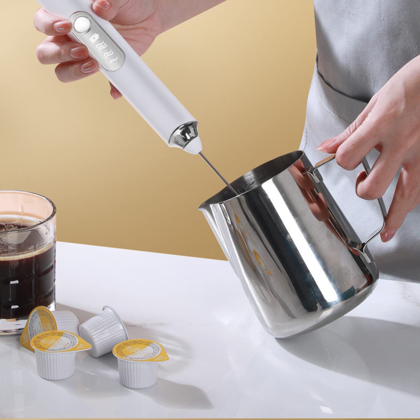Mousseur à Lait Portable Rechargeable – 3 Vitesses Et 2 Fouets Inox