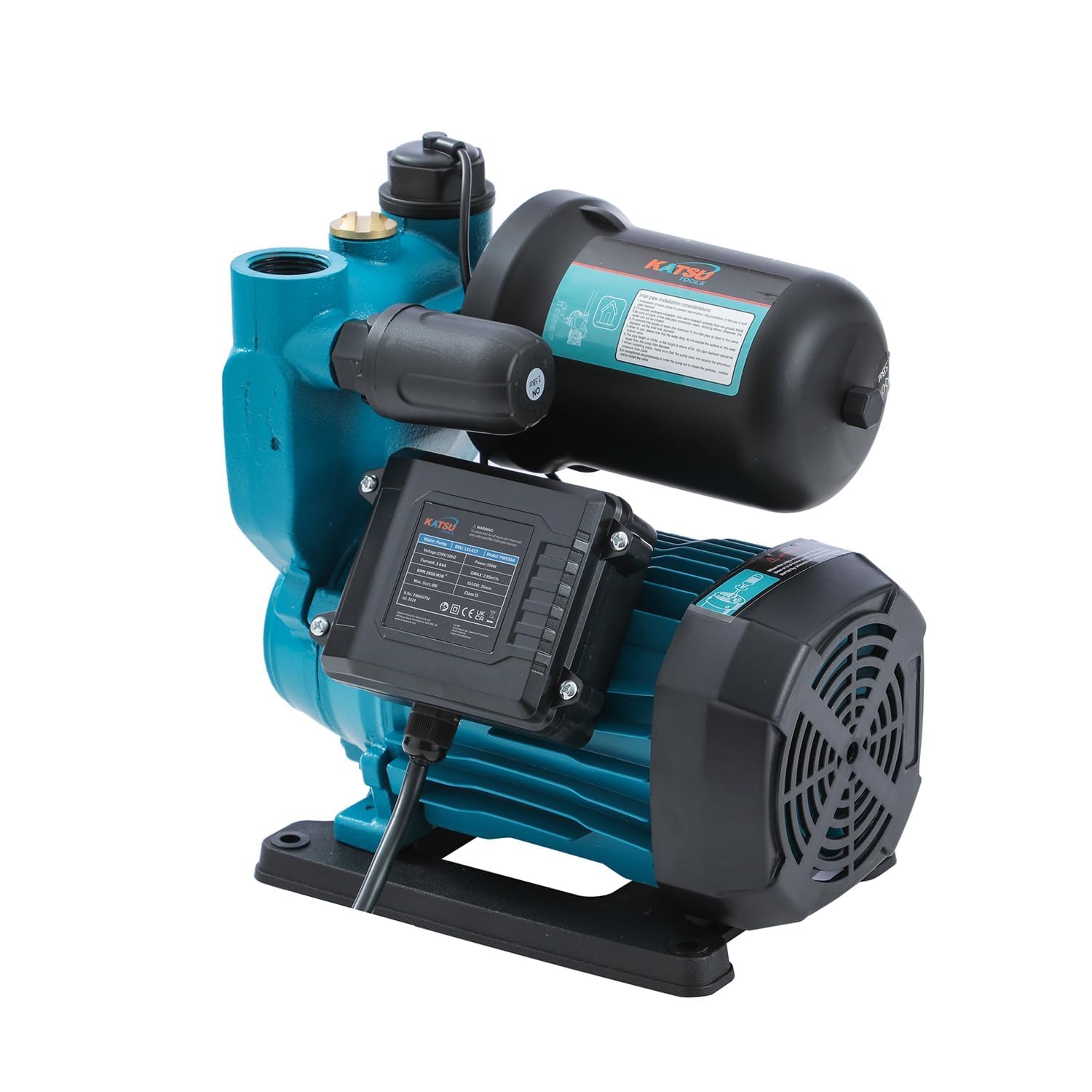 KATSU Bomba de Refuerzo de Agua de 550W, Automático Control de Presión, Autocebante Adecuado para Grifos de Agua para el Hogar y el Jardín 151437