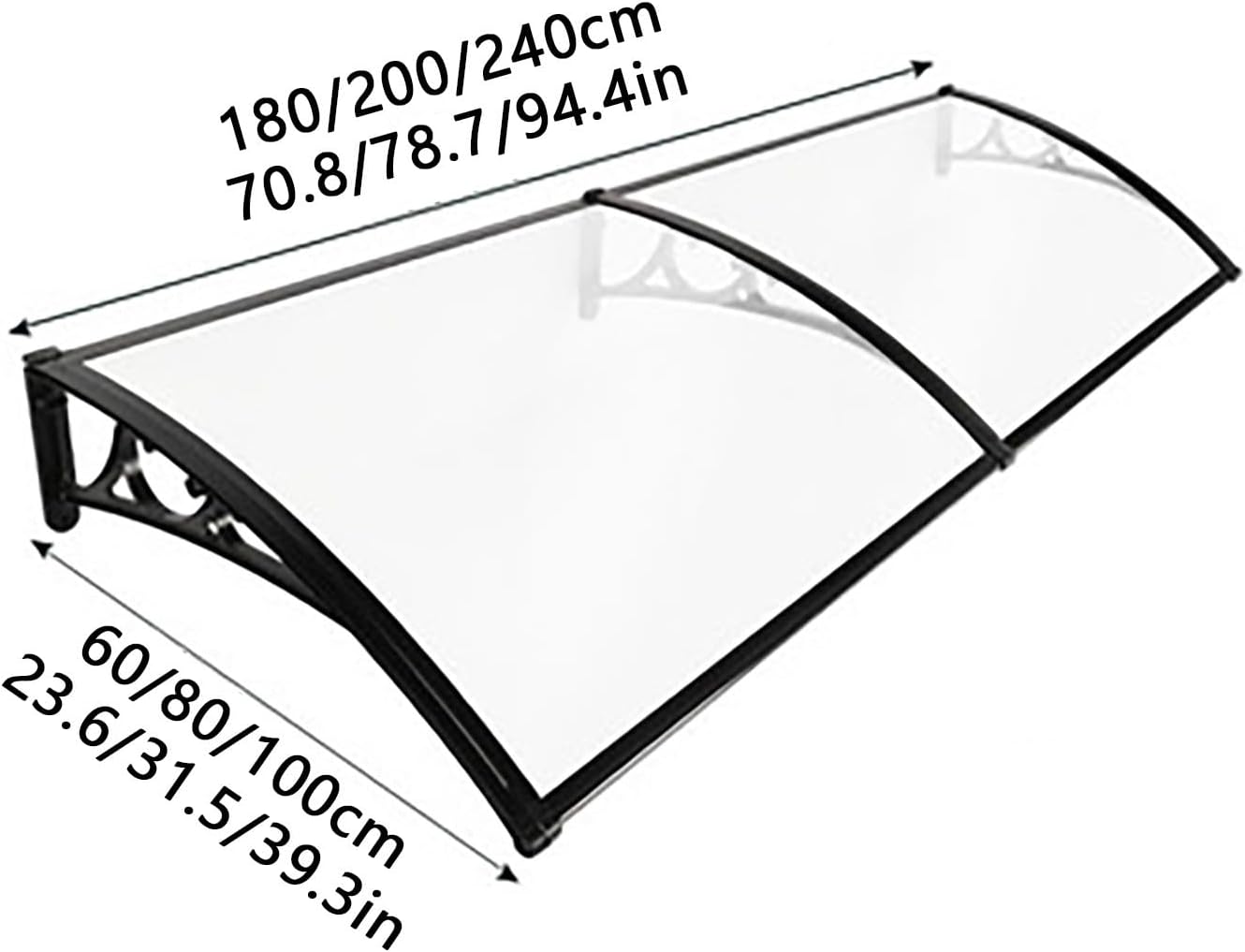 Window Awnings Exterior, Polycarbonate Cover Awning Canopy Aluminum Bracket, Front Door Awning Sun Shutter, UV, Rain and Snow Protection Patio Awning for Sun Shutter(Color:Black,Size:60x240cm)