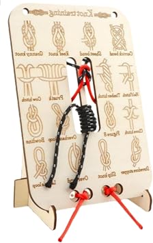 Learning Knot Training Board with Rope, 16 Knots Wooden Knot Training Board for Practicing Rope Knotting, Knot Tying kit for Camping Gear, Outdoor Survival and Rock Climbing Pracatice
