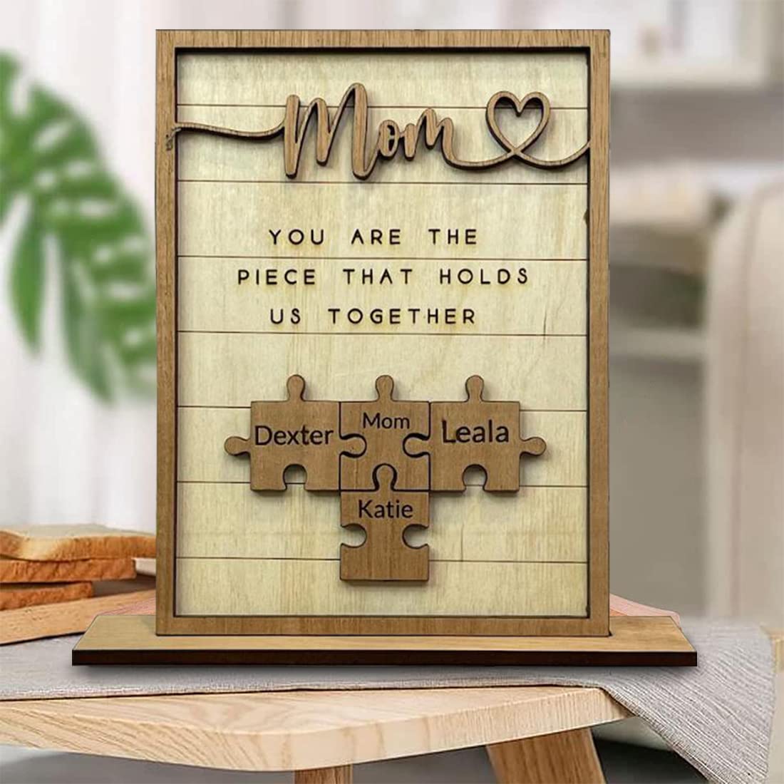 Rompecabezas personalizado handwerk -puzzle -shield eres la pieza que nos mantiene unidos la pieza de marco de rompecabezas de la mamá (pieza de rectángulo de rectificador de letrero -wood)