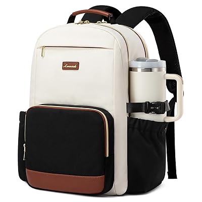 LOVEVOOK Laptop Backpack for Women with Pouch Pocket for Large Capacity Cup,15.6 Inch Laptop Computer Bag Travel Backpack Purse,Waterproof Work Business Backpack College Teacher Bags,Beige-Black-Brown
