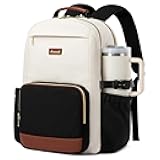LOVEVOOK Laptop Backpack for Women with Pouch Pocket for Large Capacity Cup,15.6 Inch Laptop Computer Bag Travel Backpack Purse,Waterproof Work Business Backpack College Teacher Bags,Beige-Black-Brown