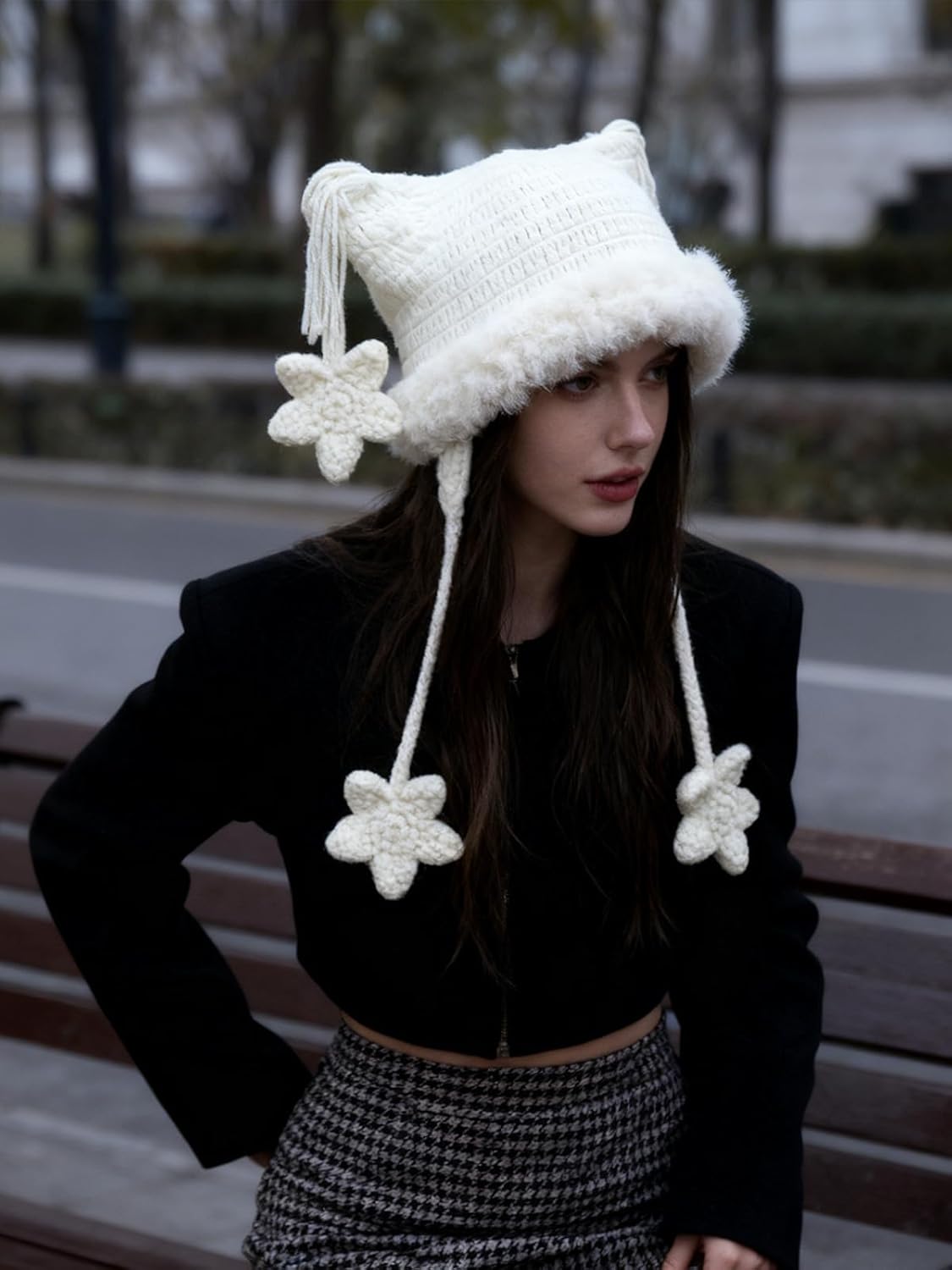 Y2k Beanie Knitted Hat Cute Cat Beanie Warm Loose Crochet Hat Women - Image 2