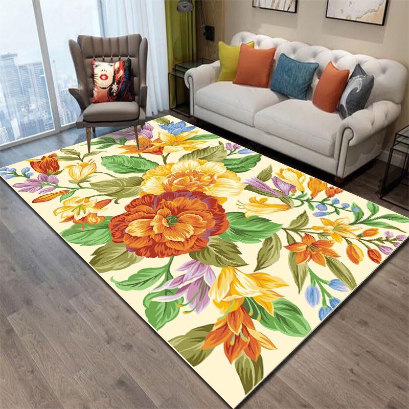 Tapis Salon Lavable 200x290 Grand Tapis Chambre Antidérapant Floral