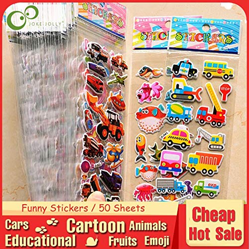 Preisvergleich Produktbild BLOUR 50Sheets Cartoon Autos Flugzeuge Tiere Prinzessin DIY Aufkleber Spielzeug PVC Sammelalbum für Kinder Tagebuch Notizbuch Dekoration Geschenke GYH