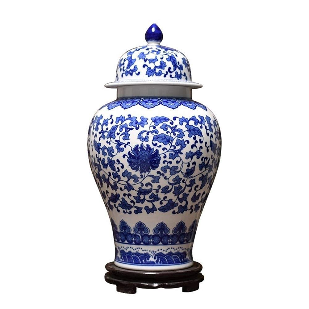 asdchZen Metal Vintage Vase For Flowers, Ceramic Antiblue And White Porcelain Large Pattern Ginger Jar Storage Tank Storage Accessories