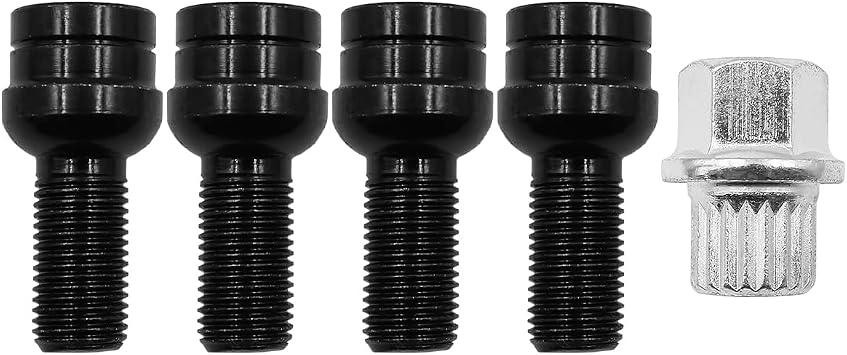 Locking Wheel Nut Set 4PCS Car Anti-Theft Wheel Bolts Black Steel Wheel Bolts & Lock Nut Set -M14 x 1.5mm