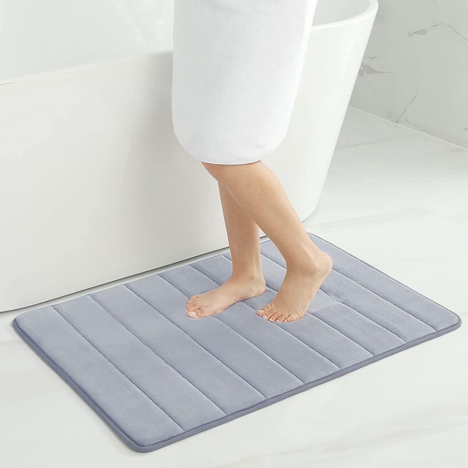 Homaxy Memory Foam Badezimmer Badteppich Saugfähige Rutschfester Badvorleger Waschbar Badematte - 60 x 90 cm, Grau