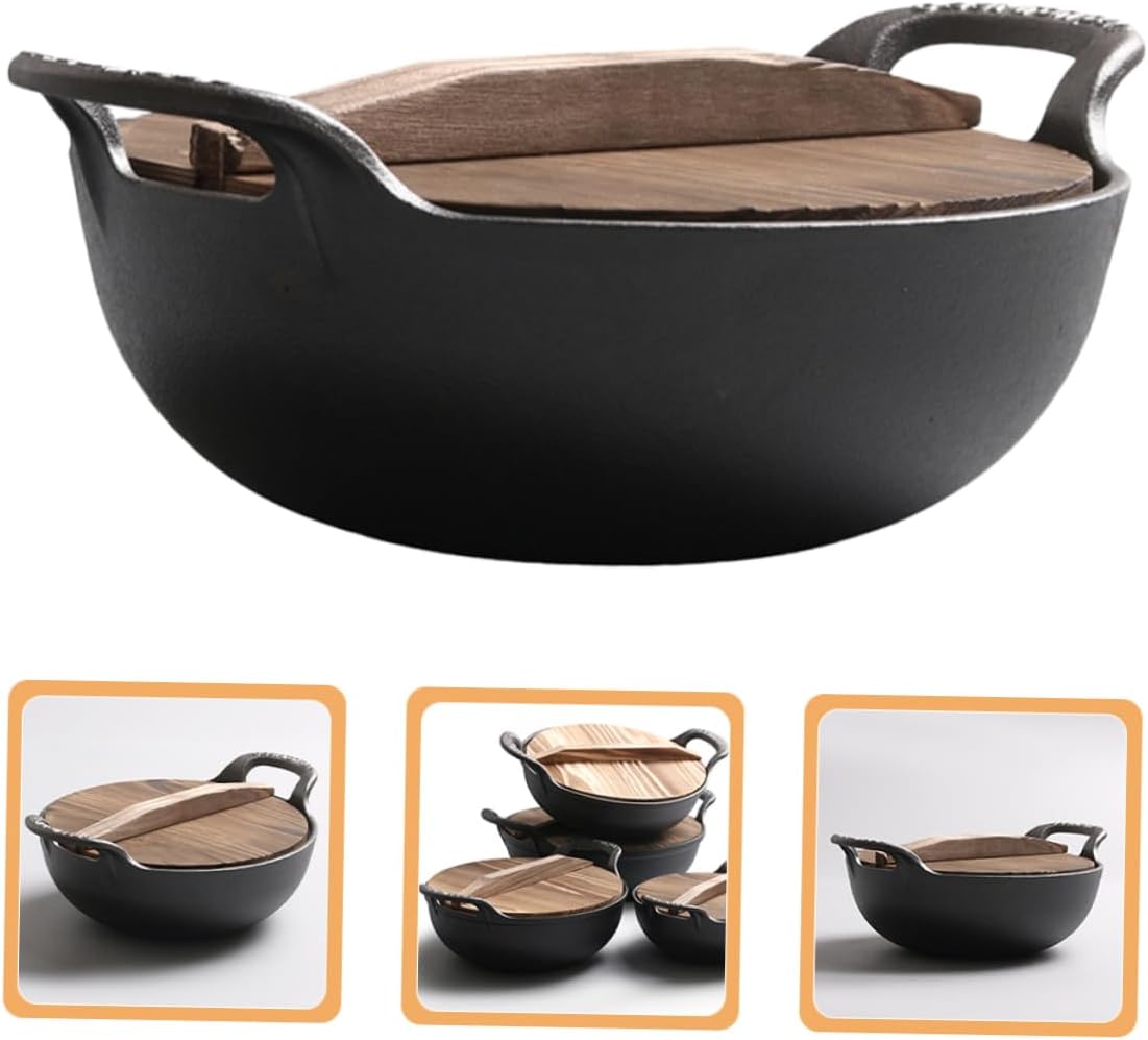 Kisangel Household Cast Iron Non-stick Skillet Diameter Versatile Cooking Pot for Camping and Home Use Easy Clean Design for Family Meals and Entertaining