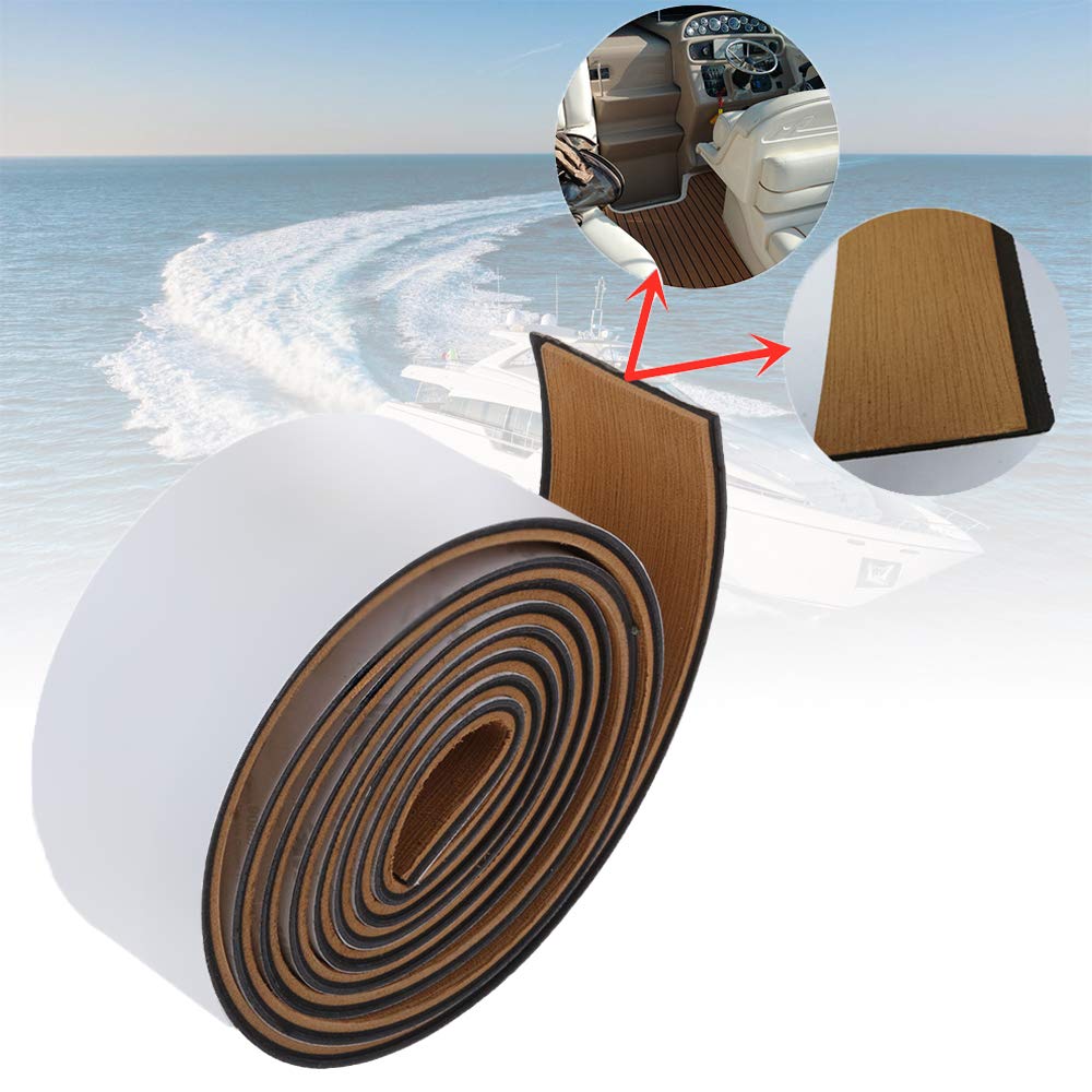 CHURERSHININGEVA Boat Decking Sheet Border Stripe with Self Adhesives ，Marine Teak Deck Flooring Material 94.5"（7.87ft）Light Gray/Brown