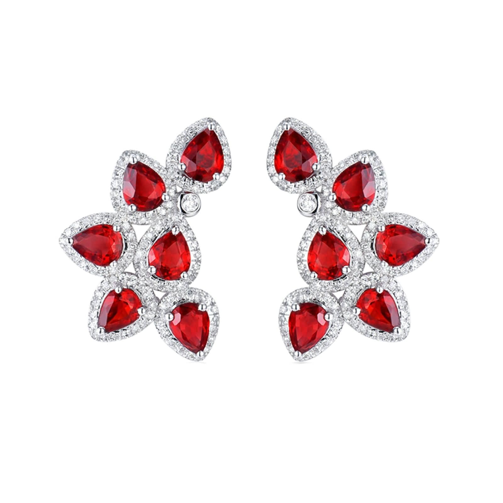 Ohrringe 9K / 14K / 18K Weißgold für Damen, Wassertropfen mit Saphir und Diamant, Damen Ohrringe Ohrstecker Silber Rot