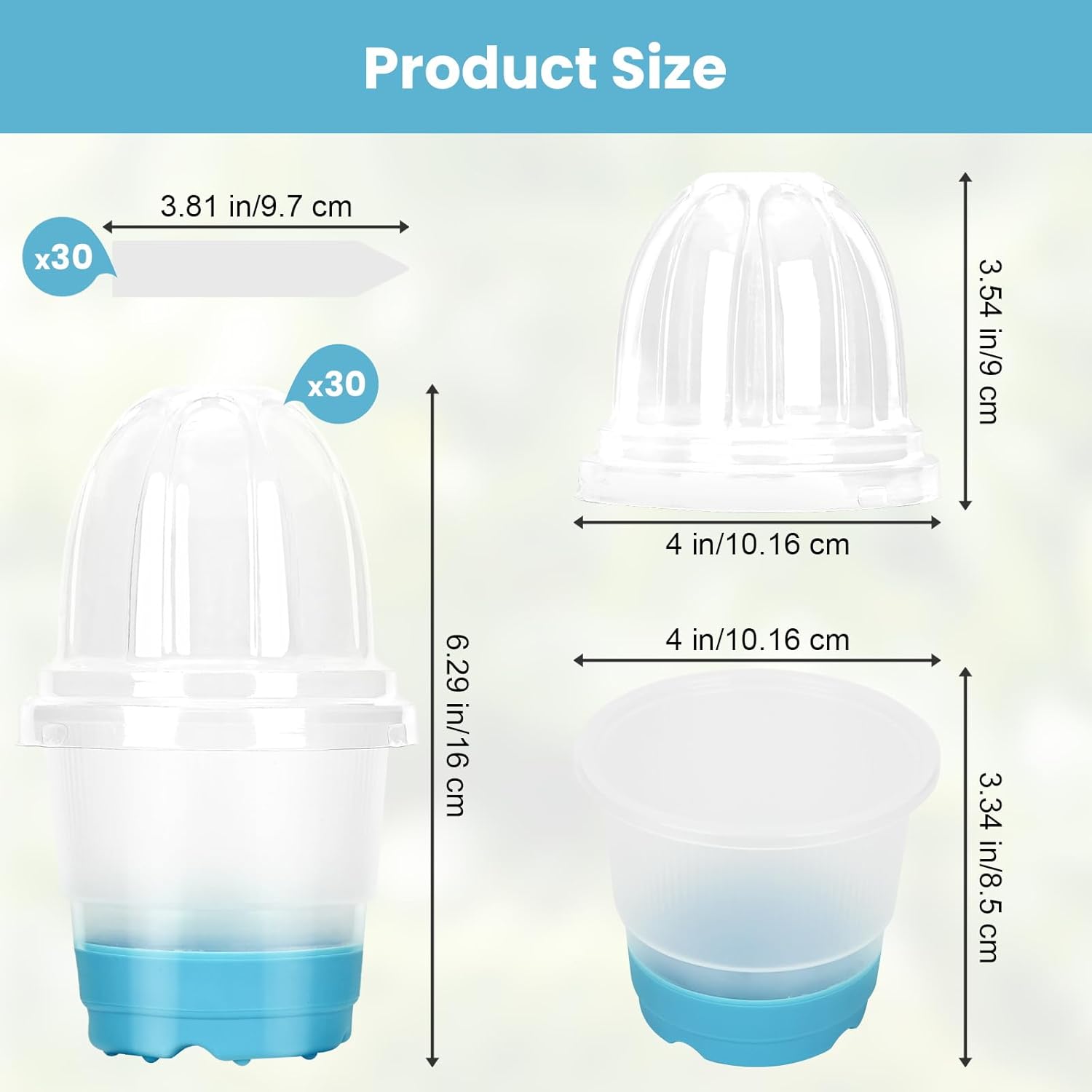 Sckee Clear Nursery Pots for Plants with Lid,30 Packs Seed Starting Pots 4 inch Plastic Plant Pot with Drainage Holes Seed Starting Pot Silicone Base - Image 4