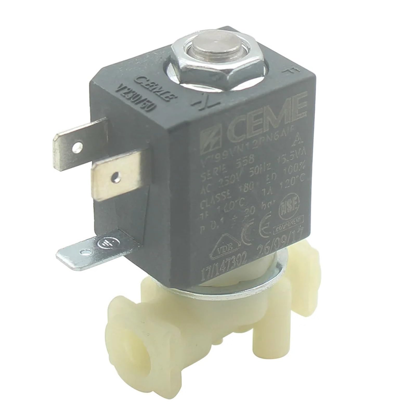 V799 NC 2 Way AC230V 50HZ 20bar Water Fluid Air Steam Plastic Solenoid Electric Valve