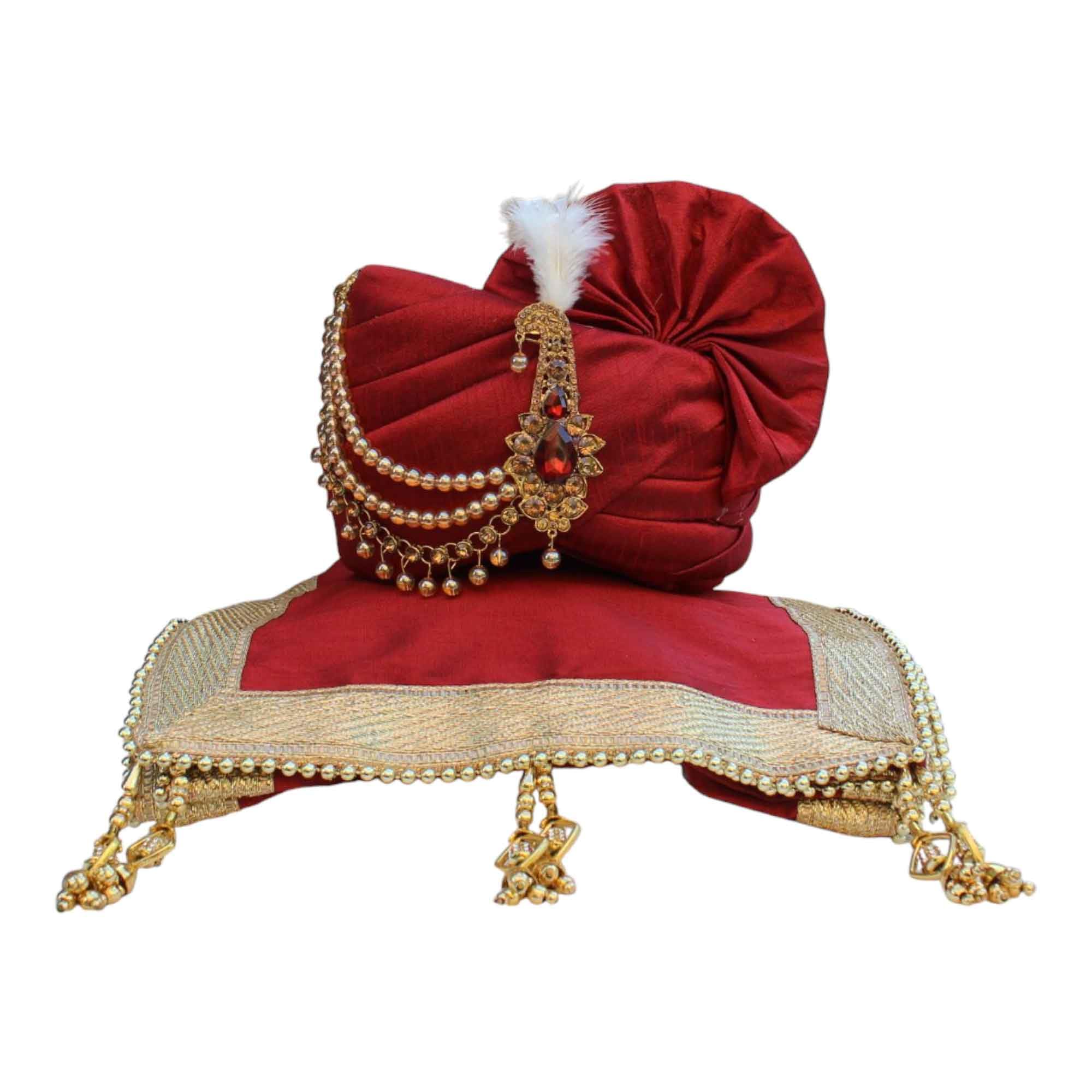 Royal Groom's Safa Stole Set, Traditional Safa Pagri with Stole/Dupatta, Premium Wedding Collection Maroon Colour (Pagdi Size: 22.5 to 23 Inch)