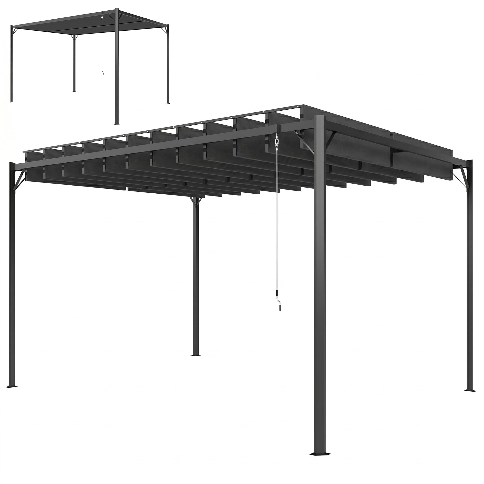 Outsunny Pérgola de Jardín 3x4 m, Cenador de Jardín con Techo de Lamas Orientables, Estructura de Metal, Protección UPF50+, Pabellón para Exterior, Patio, Terraza, Gris Oscuro