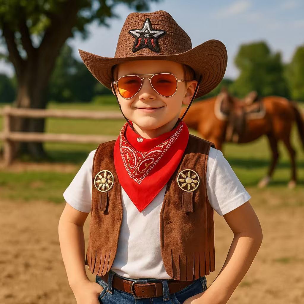 Kids Cowboy Costume - Western Dress Up Outfit for Boys Girls 3-10