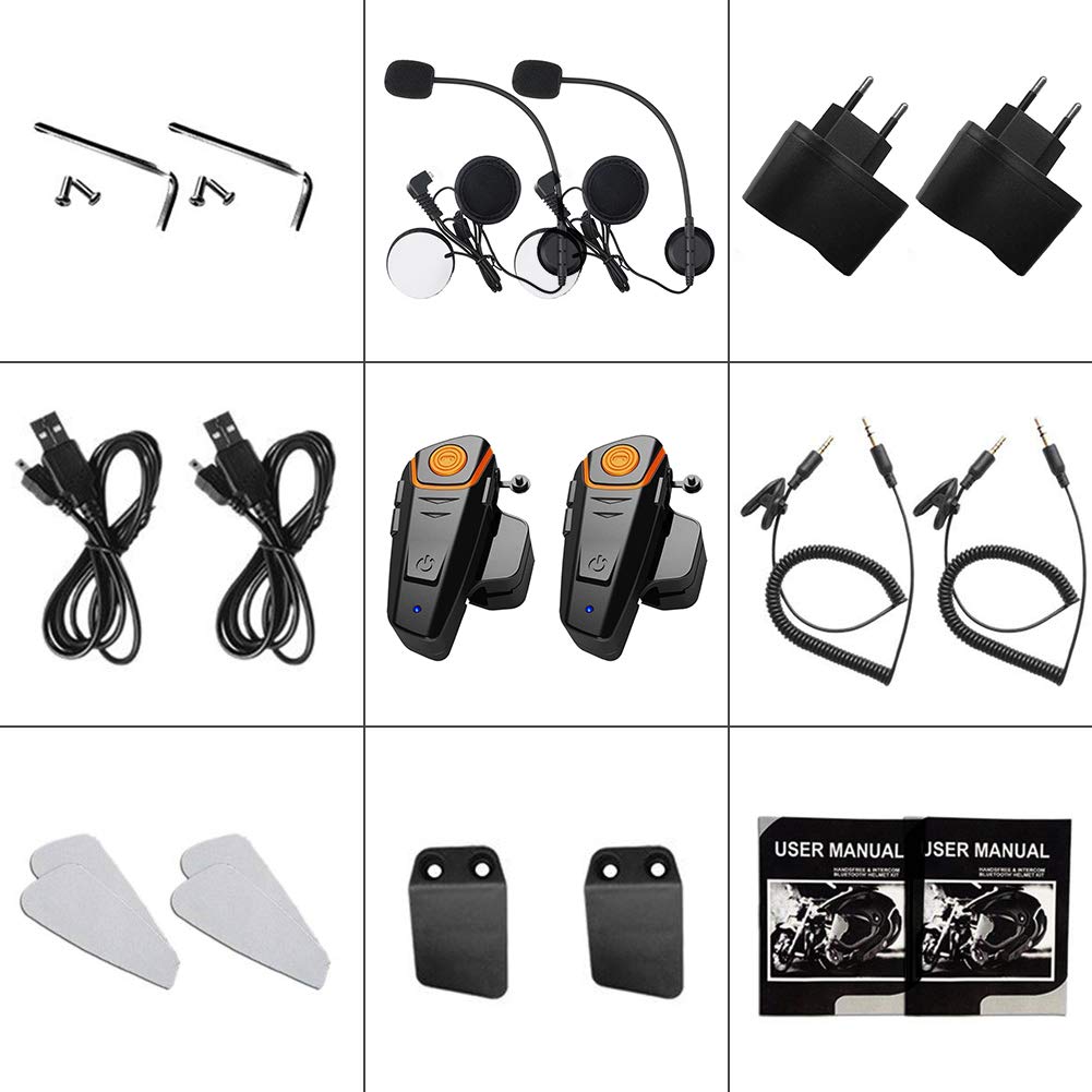 Auricolare Bluetooth 1000m moto di una nuova generazione di cuffie auricolari Bluetooth universale impermeabile Walkie 2 o 3 LED e radio FM audio, vivavoce GPS(2 Pezzo)