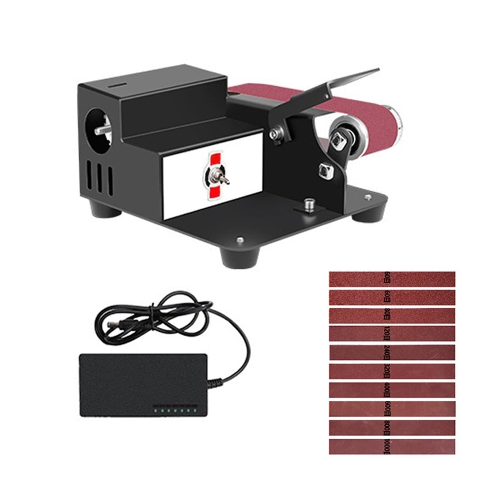 Polerka, szlifierka oscylacyjna, 250W Mini Elektryczna Szlifierka Taśmowa 7 Biegów Regulacja Prędkości DIY Obróbka Drewna Polerowanie Szlifierka Szlifierka do szlifowania, polerowania(Set 1)