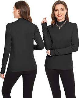 TAIPOVE Mock Neck Tops for Women Cotton Long Sleeve Pullover Tee Fleece Lined Underwear Base Layer