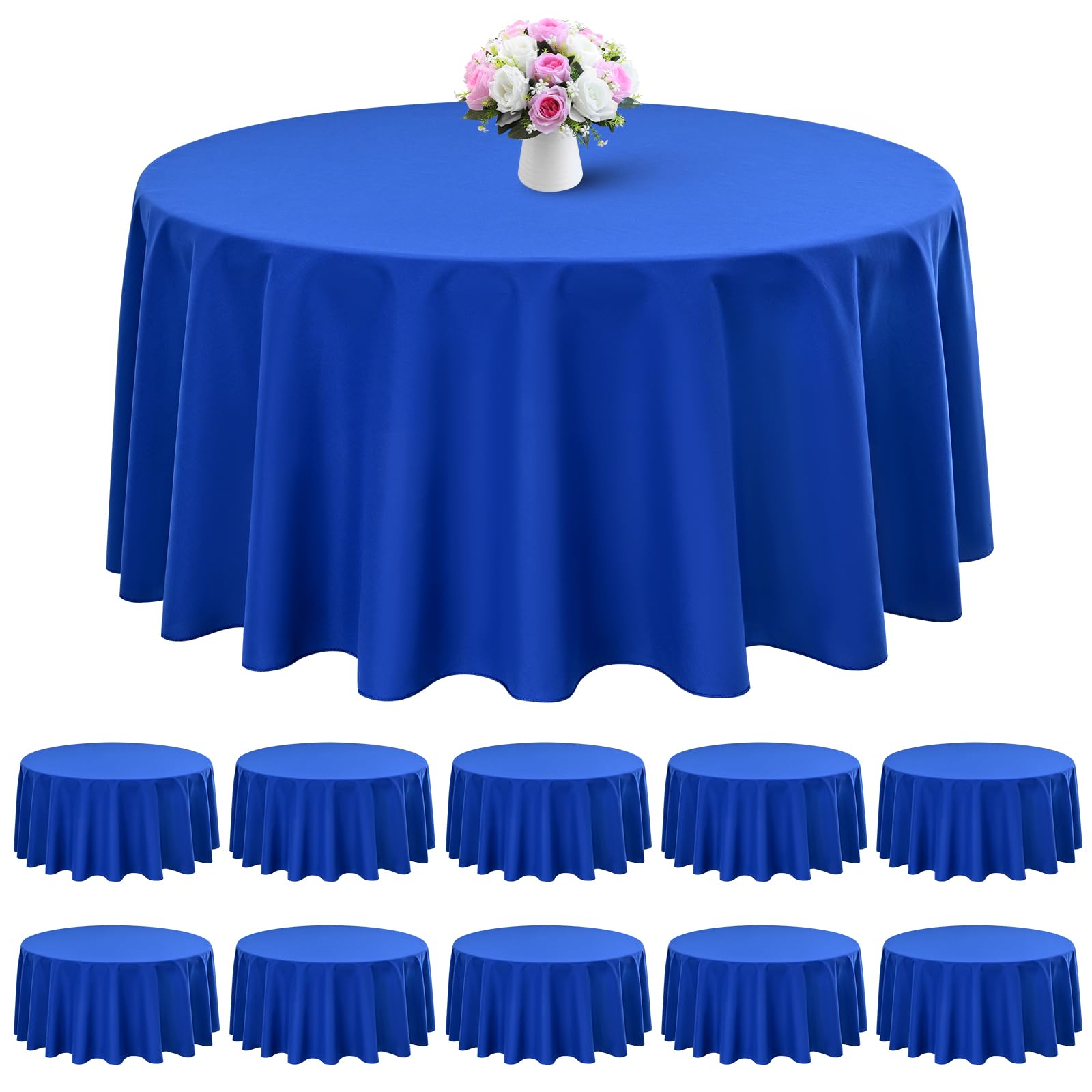 LOKUME 10 Pack Round Tablecloth 90 Inch Royal Blue Round Tablecloth Stain and Wrinkle Resistant Polyester Tablecloth Washable Table Cloth for Wedding
