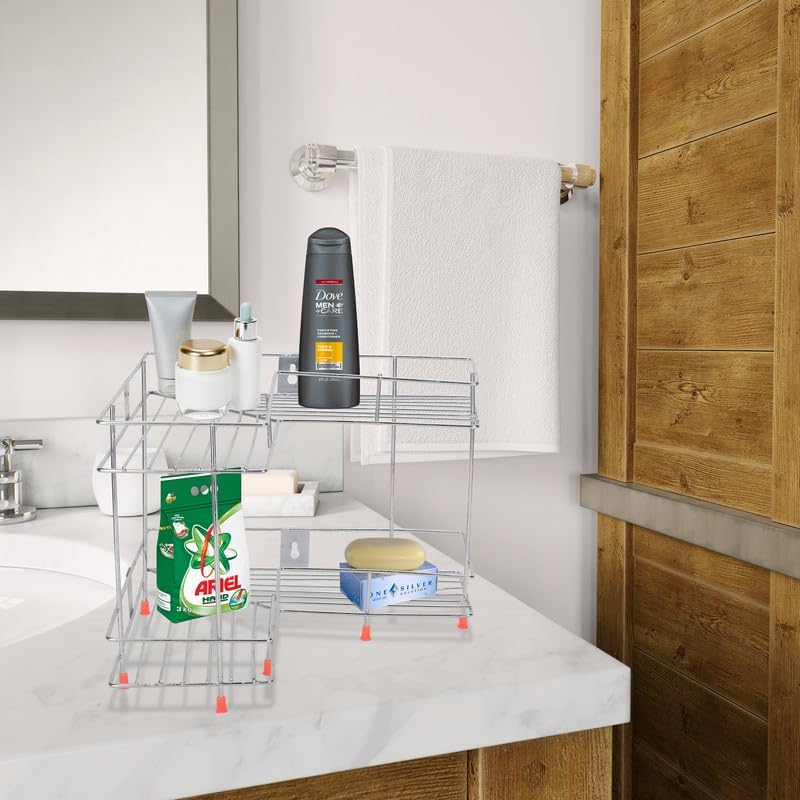 AB99 COLLECTION L Shape Bathroom Corner Stand Stainless Steel Polished Chrome, Multipurpose Storage Rack, Shelf Rack, Dish Rack for Bathroom Steel Rack, Bracket Shelf, 2 Tier Stand