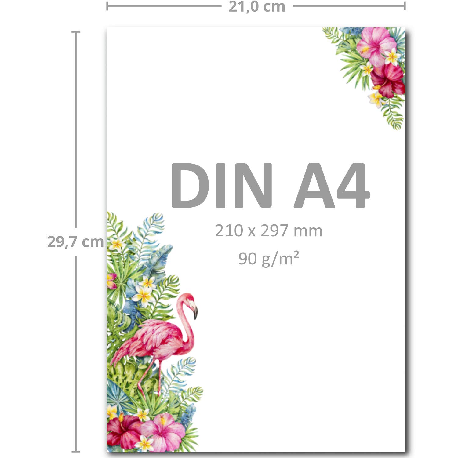 250 Briefbogen DIN A4 - Weiß mit Motiv Flamingo - 90 g/m² - 21,0 x 29,7 cm Briefpapier bedruckbar zum selbst Beschreiben