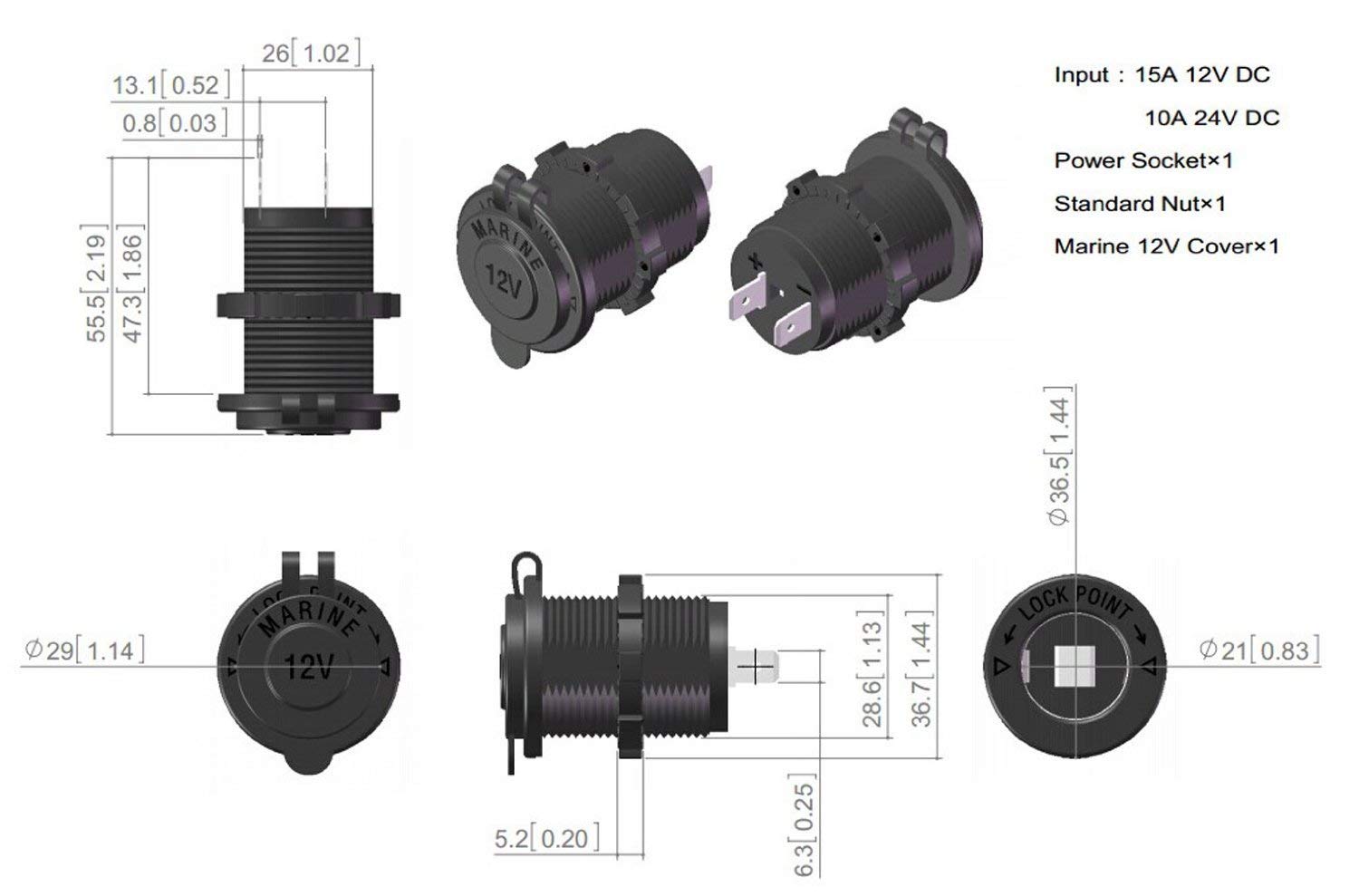 Lot De 2 Prises Allume-cigare étanches 12V/24V Avec Câble 35 Cm Et Cosse à œillet 8 Mm - Fusible 20A Inclus