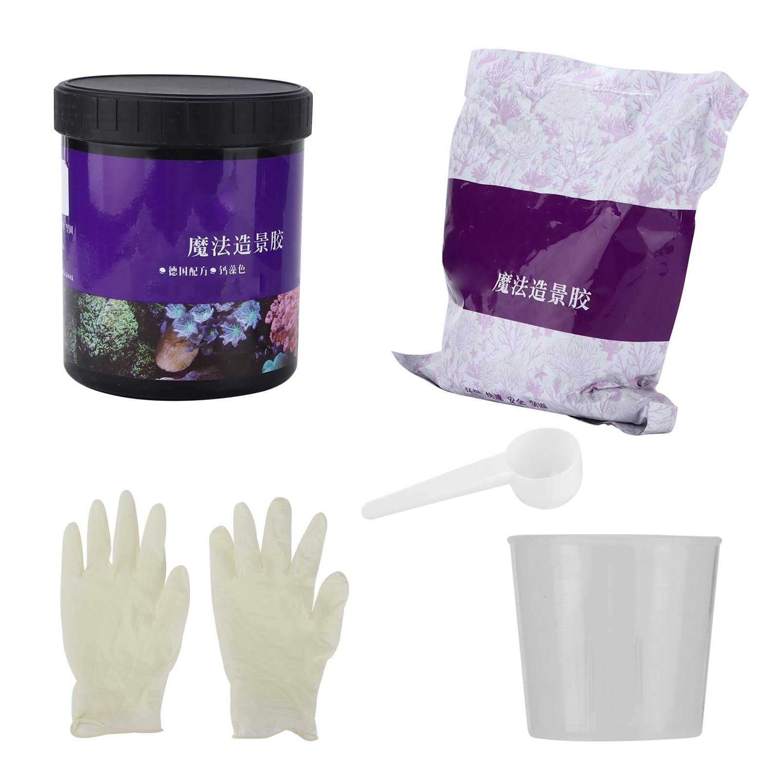 Colle de Corail pour Aquarium, 800g, Adhésif Transparent instantané pour Fournitures et Décorations D'aquarium (Couleur des algues calcaires)