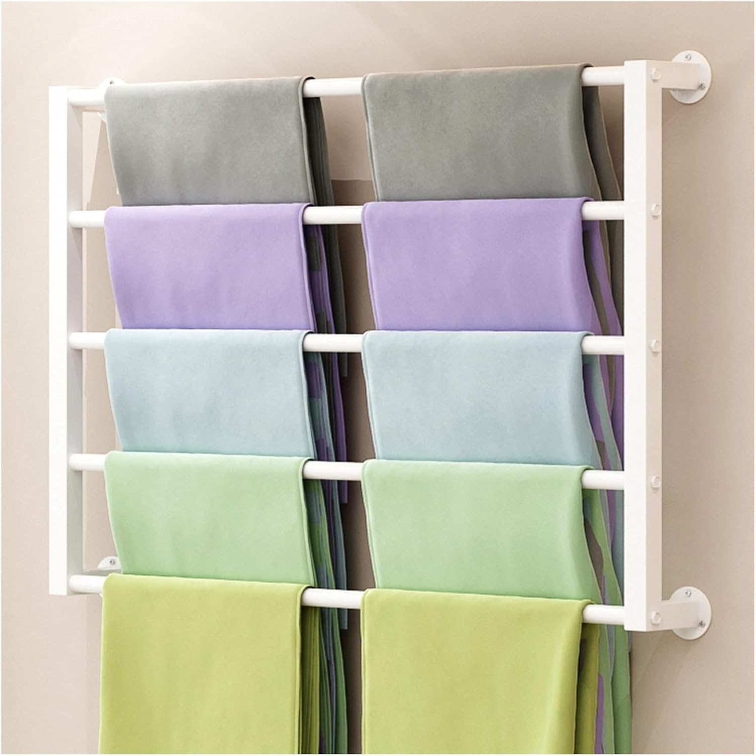 5 Layer Scarf Holder Organizer Wall Mount, Multi-Purpose Metal Display Stand Rack for Shawl/Wrapping Paper/Headcloth/Blanket, Detachable Crossbar (White 120cm/47.2in)