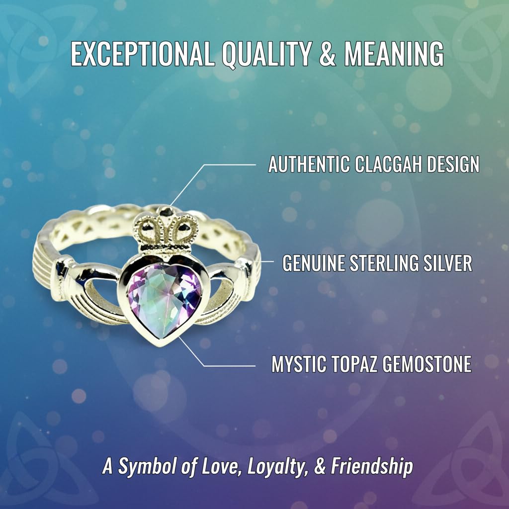 Elige tu color de piedra natural irlandesa Claddagh anillo de plata para amor de amistad, tallas de la H a la Z