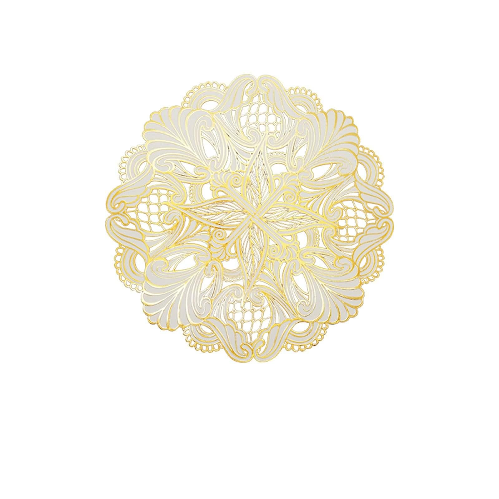 Lot de 10 Set de Table Vintage Retro 38cm, Gold Placemats en Forme de Fleur PVC Faciles à Nettoyer