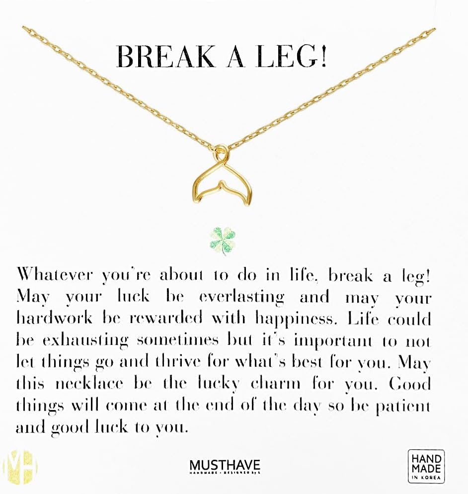 MUSTHAVE Whale Tail Necklace for Women, 18K Gold Plated Dainty Minimalist Pendant, Simple Lucky Charm Jewelry Gift, Ocean-Inspired Design, Message Card, Lucky Pendant, 16+2" Extender (Yellow Gold)