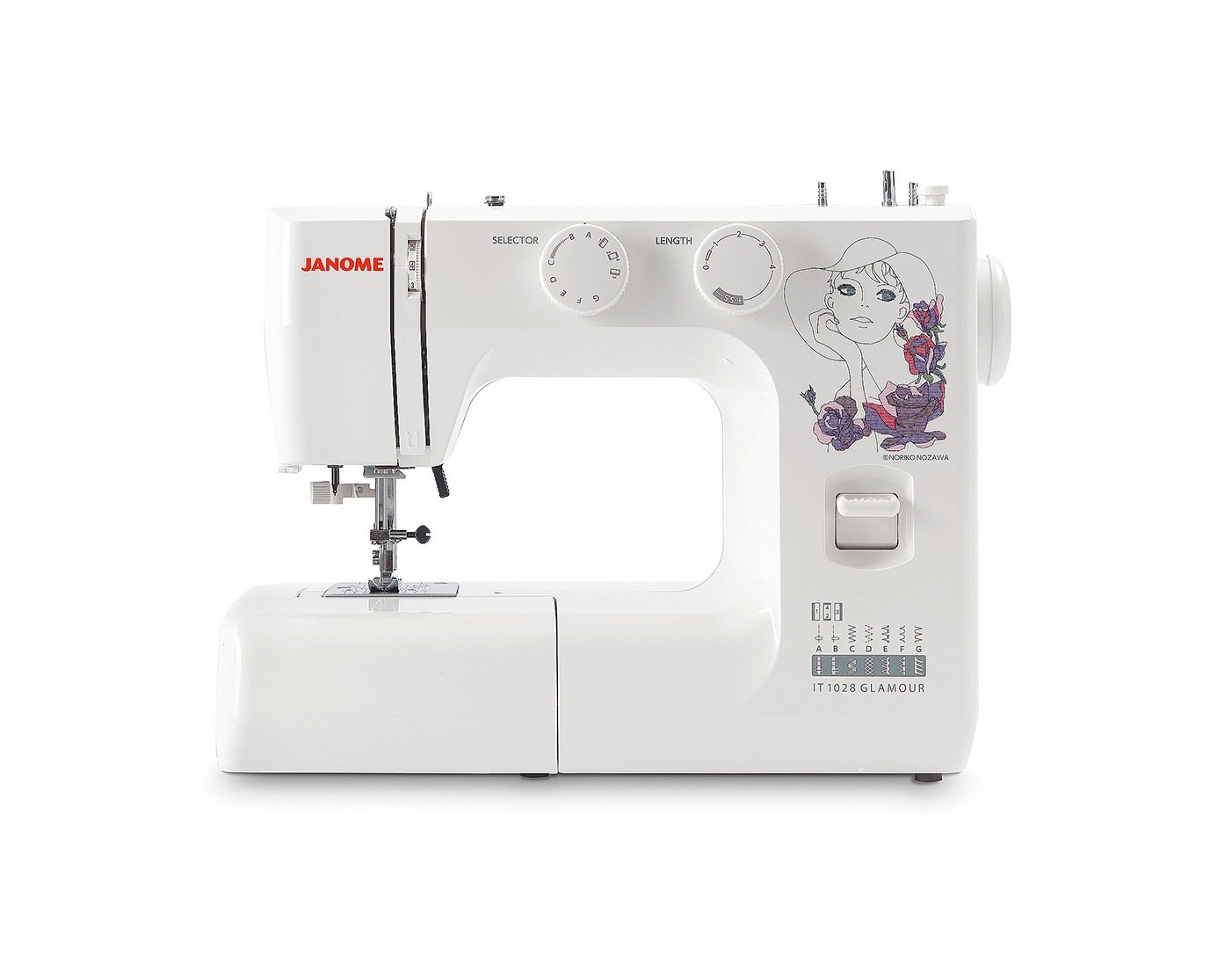 Janome IT 1028 Glamour Sewing Machine with bobbin area open