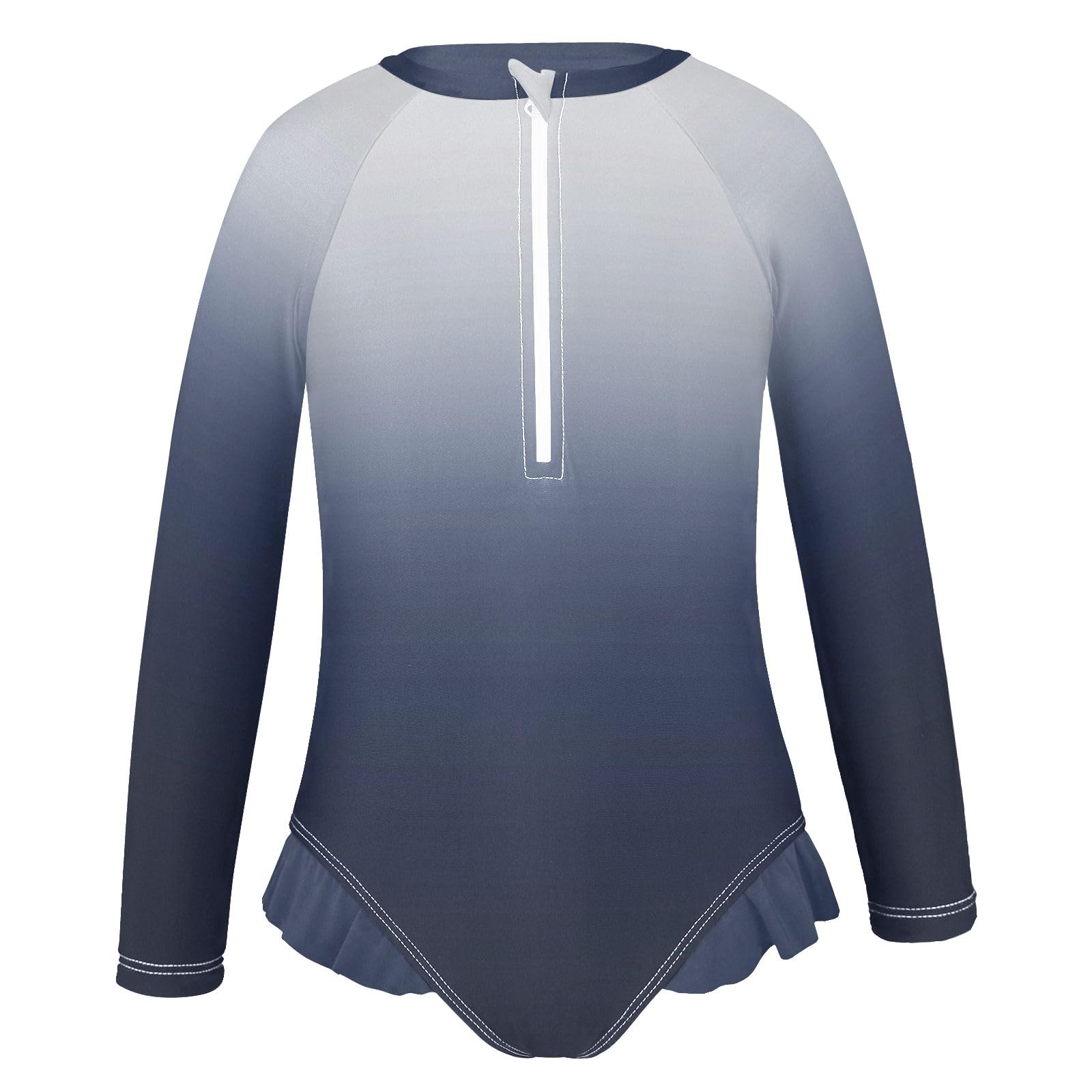 ALAZA Toddler Swimsuit Girl Bathing Suit Swimwear Rash Guard Gradient Navy to White Long Sleeve 3T