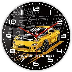 12\\\'\\\' Car Racing Wall Clock, Drift Car Japan Street Sport Car Garage Wall Clock Racing Automobile Wall Watch Clock Battery Silent Non Ticking for Man Cave Boys Drifting Car Enthusiast Gift