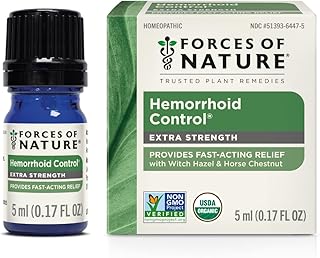 Forces of Nature Hemorrhoid Control Extra Strength, Organic Homeopathic Medicine with Witch Hazel, Horse Chestnut, and Soothing Essential Oils for Itching, Swelling & Discomfort, 5ml (0.17 fl oz)