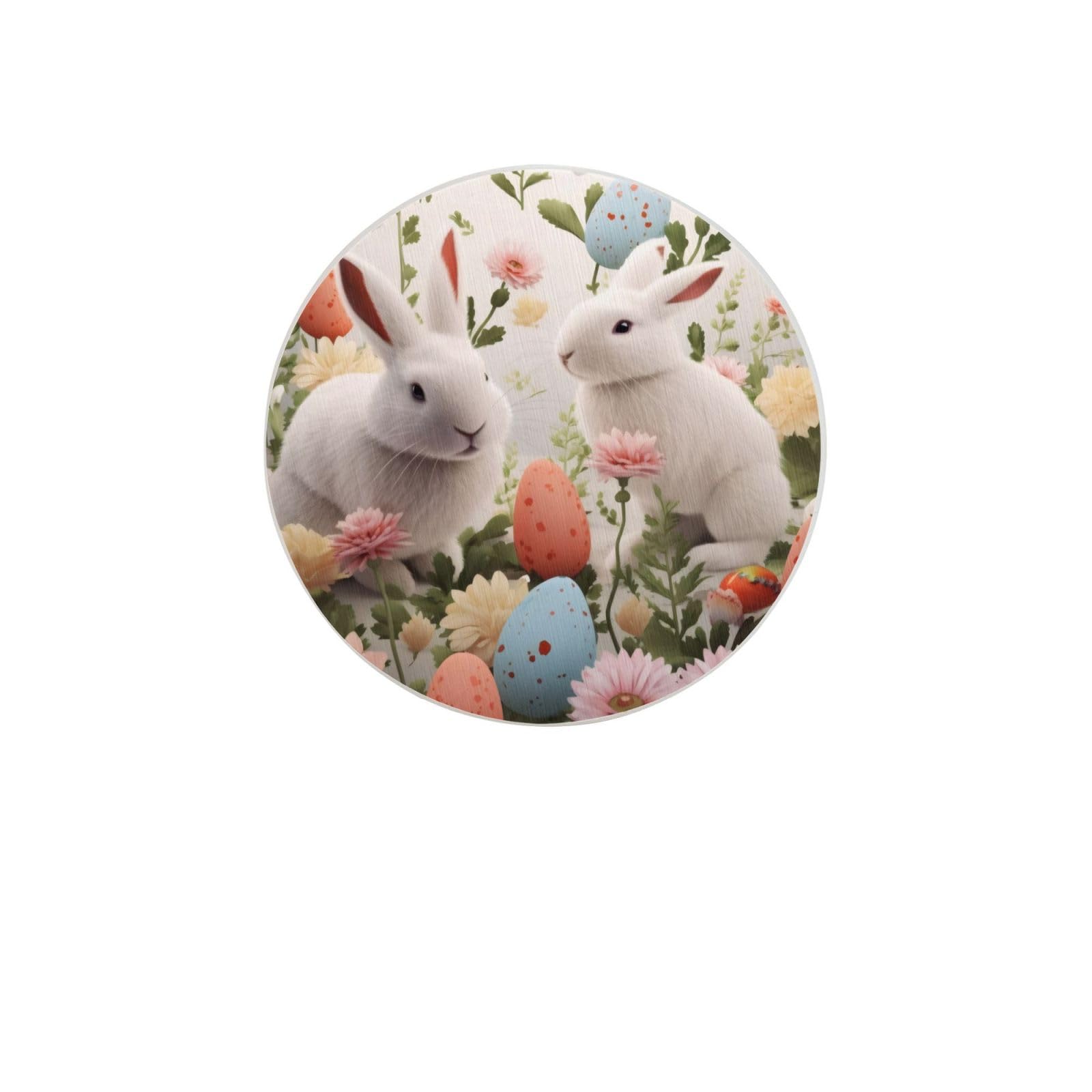 Flowers Bunnies Birds Absorbent Drink Coasters Diatomaceous Round Coaster 4 Inch Reusable Cup Coasters Set 4pc