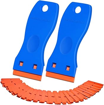 Plastic Razor Blade Scraper, 2 Pack Scraper Tool with 100 Pack Plastic Razor Blades