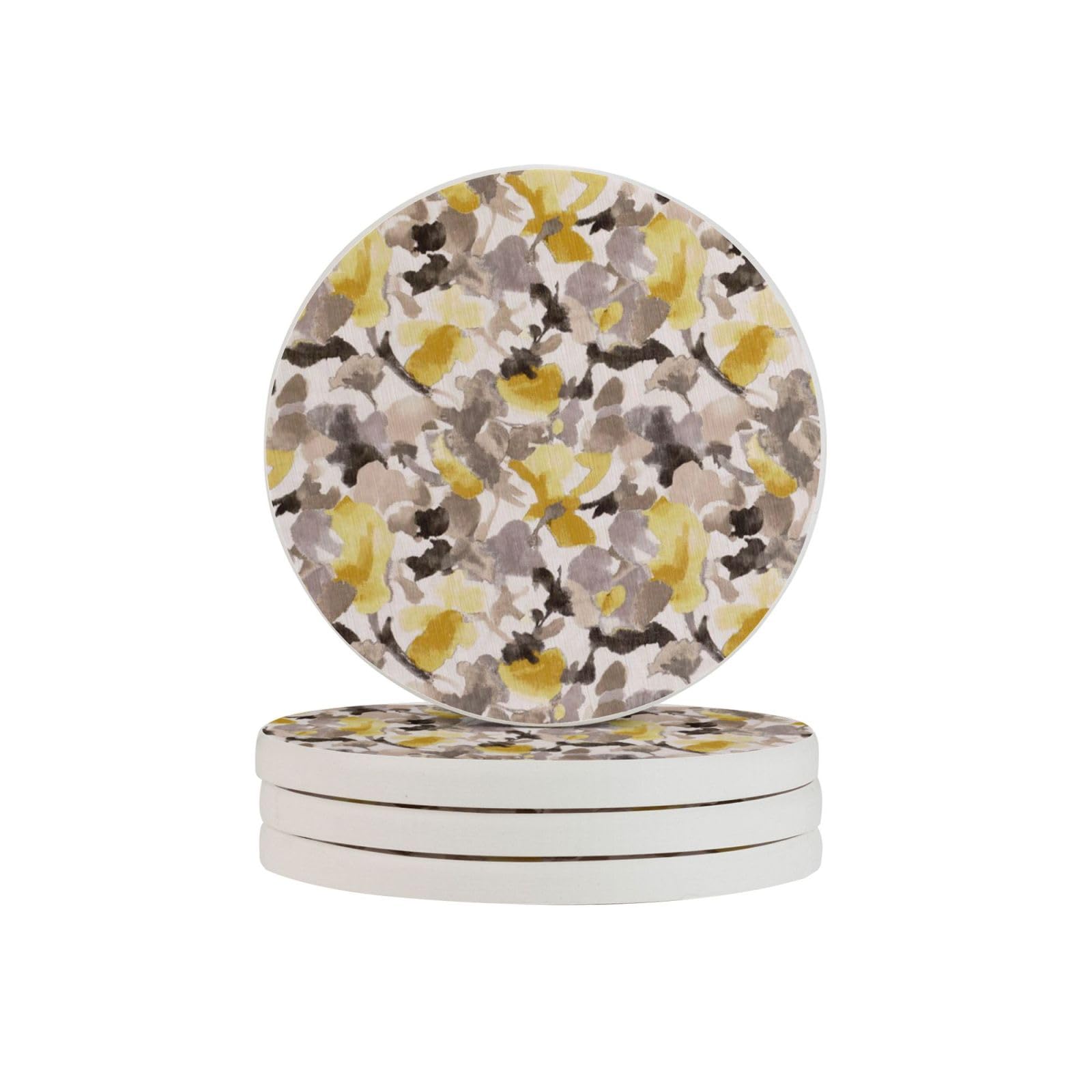Dessous de verre en diatomite fleur jaune gris, art de la table