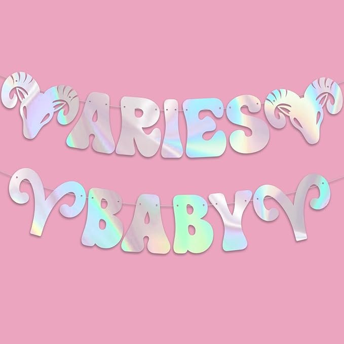 Aries Baby Banner, Aries Baby Birthday Party Iridescent Aries Banner -12 Constellation Zodiac Aries Birthday Party Decorations, March/April Birthday Banner Decorations