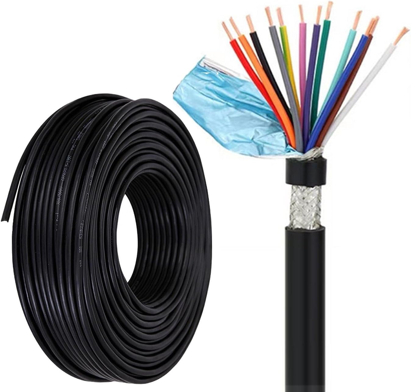 20AWG 20-Conductor Shielded Cable,Flexible Multi-Core PVC Wire,Oxygen Free Copper,Double Shielded with Aluminum Foil & Braided Mesh,30FT for Low-Voltage Control & Automation(30FT,20AWG)