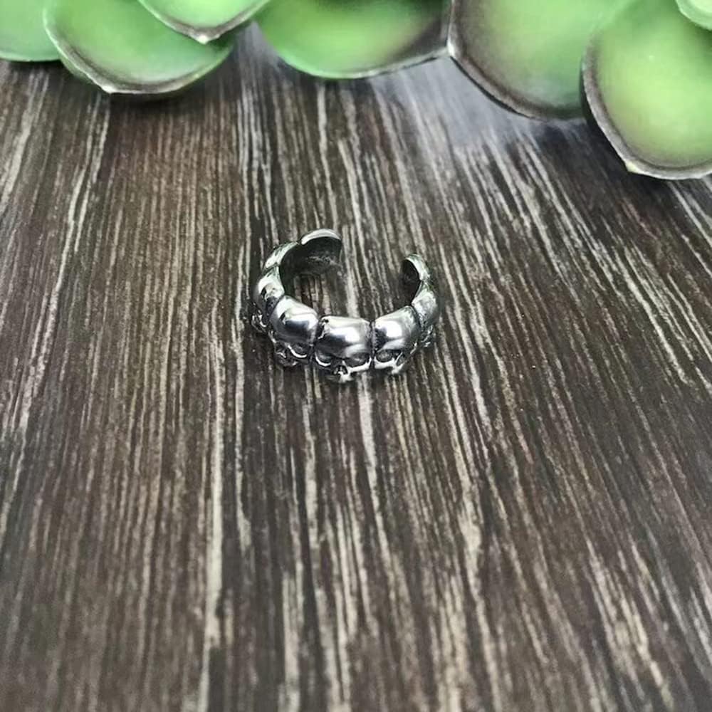 Skull Ear Cuff Earrings Clip on Cartilage Non-Piercing Fake Helix Punk Gothic Skeleton Adjustable Huggie Hoop Fashion Halloween Cosplay Theme Party Costumes Accessories Funny Decorations Jewelry Gift