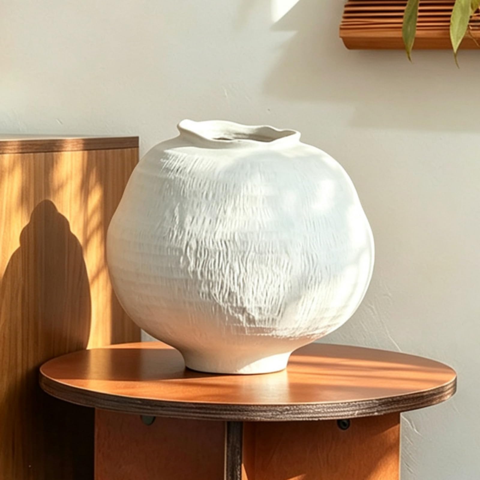 Jarrón Redondo con Estilo Estilo Rústico Contemporáneo Florero Tono Alabastro con Textura Morno Jarrón Textura para Recibidor, Oficina