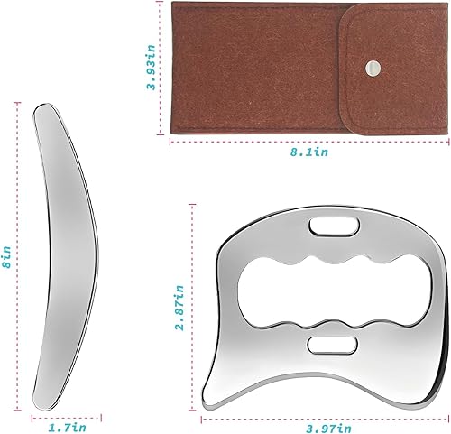 Miniatura 7 de Herramienta de raspador muscular Gua Sha de acero inoxidable 2 en 1, herramientas de raspado miofascial para terapia física, masajeador de drenaje