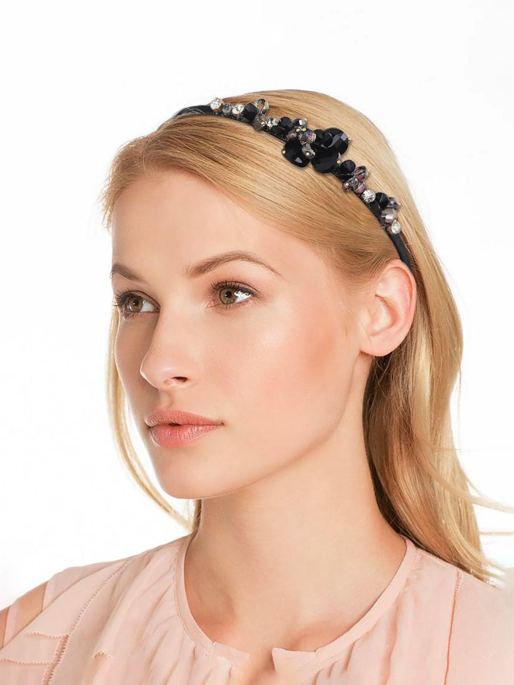 IYOU Retro Rhinestone Headband Crystal Black Hair Bands Party Birtday Hair Accessories for Women, Black-B - Image 4